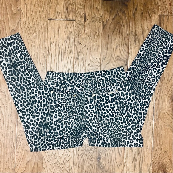 Michael Kors Women Stretch Pants Size M Cheetah Animal Print Gray & Black Skinny - Picture 2 of 4